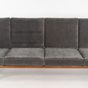 1960s Hans Wegner for GETAMA Four Seat Sofa in Oak with Grey Velvet Upholstery