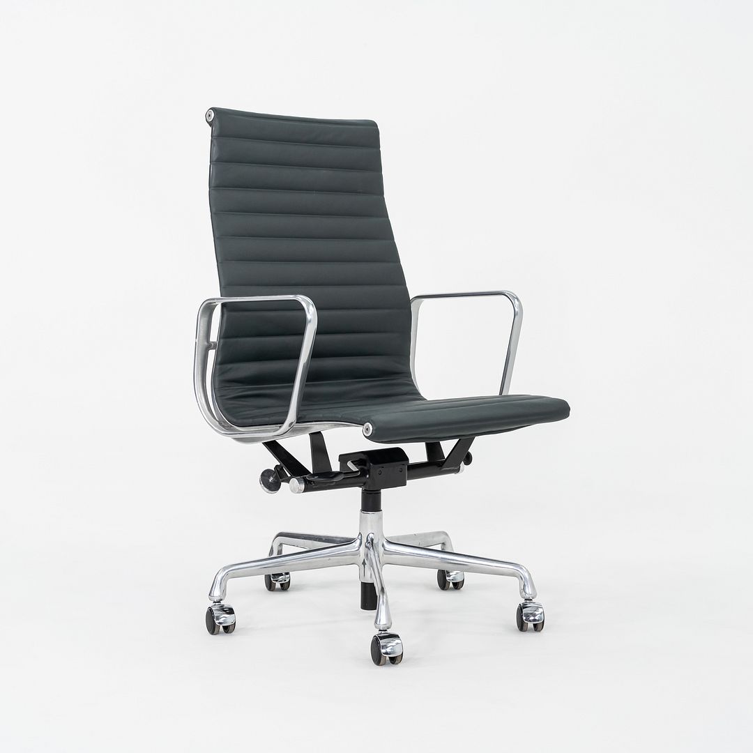 2010s Herman Miller Eames Aluminum Group Executive Desk Chair Dark Green Leather