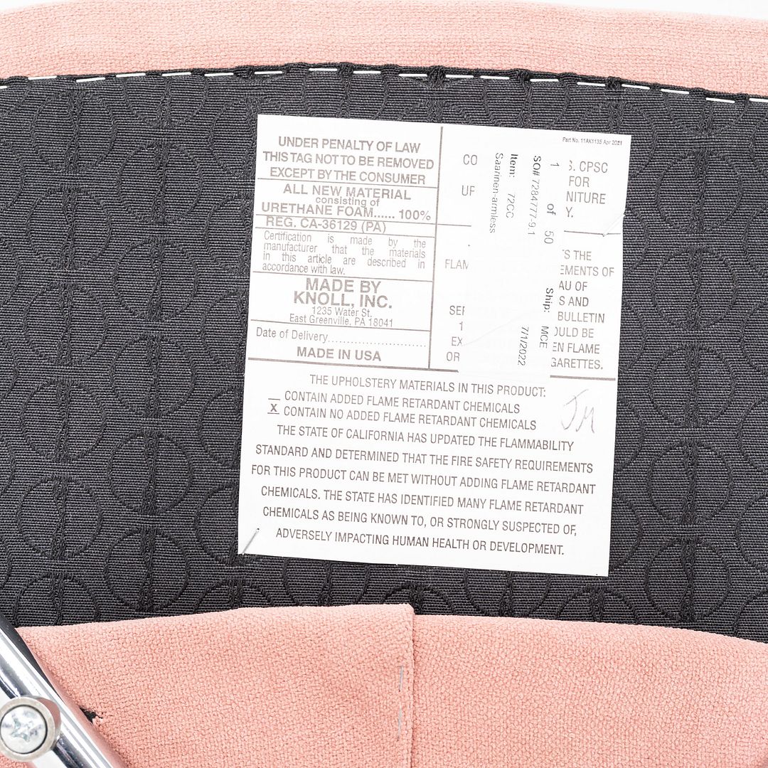 2022 Eero Saarinen for Knoll Armless Executive Dining Chair Pink Fabric 3x Avail