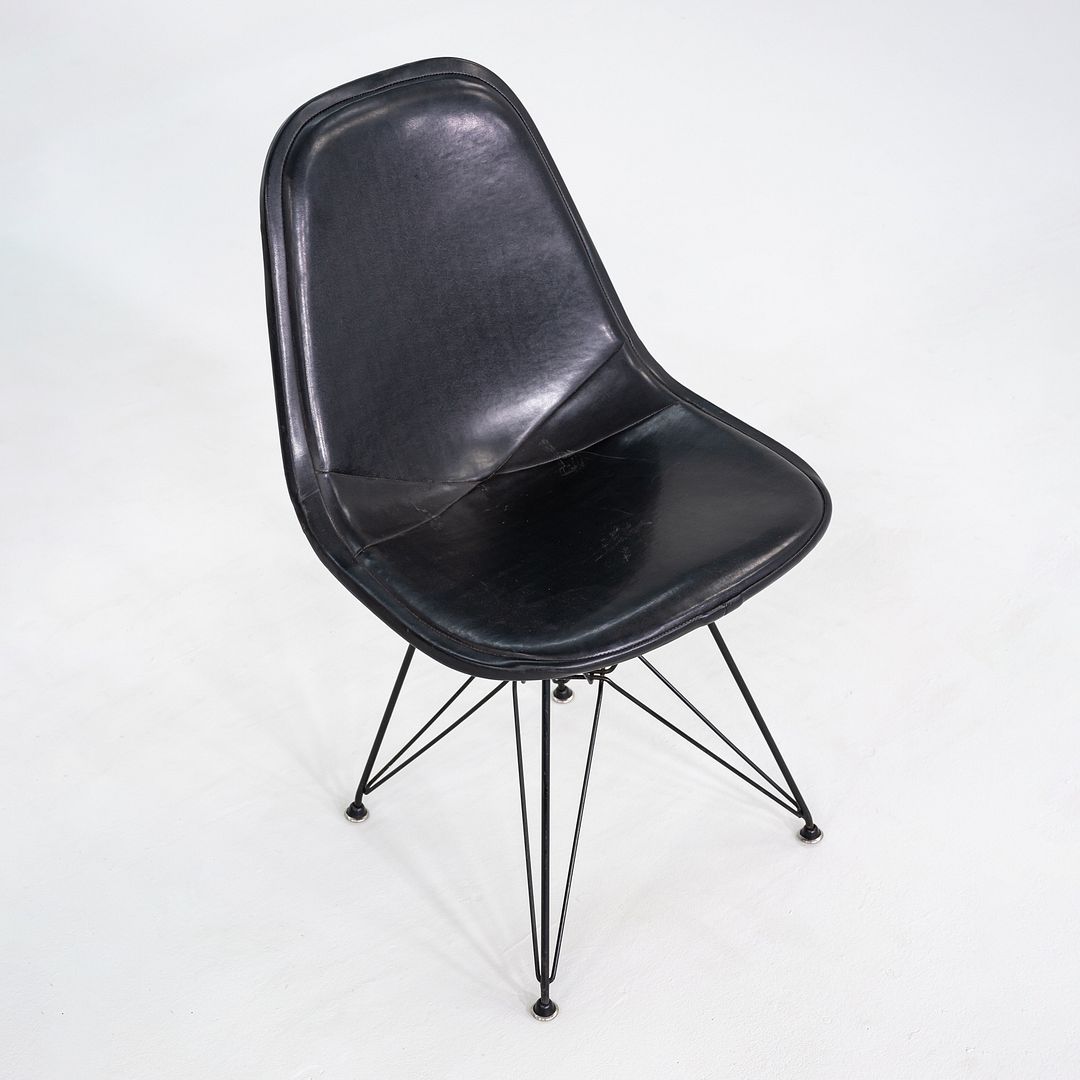 C. 1954 Herman Miller Eames DKR-1 Wire Dining Side Chair with Black Naugahyde