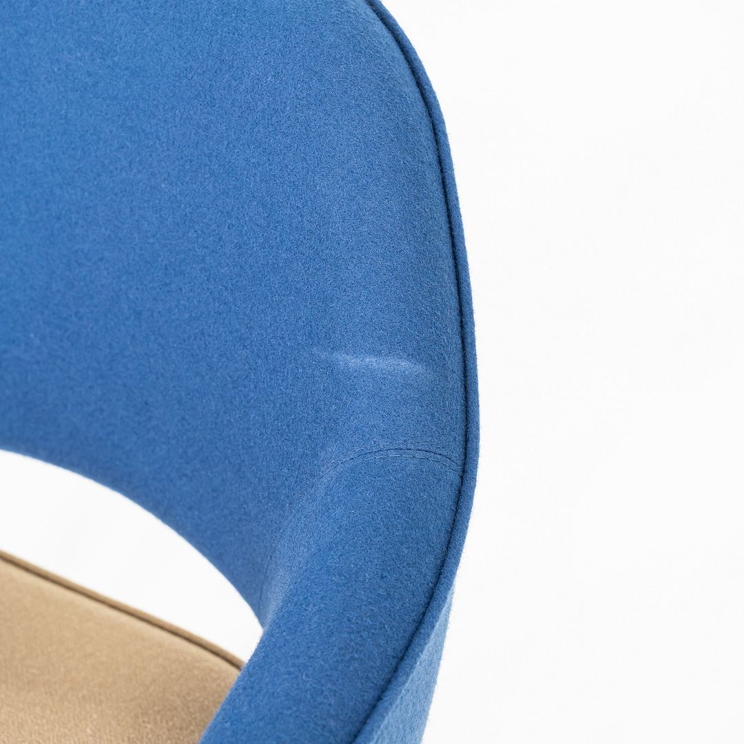 2015 Pair of Eero Saarinen for Knoll Dining Arm Chairs in Blue with Wooden Legs