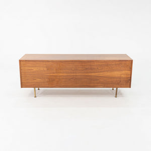 1970s Jens Risom Design 72 inch Credenza / Cabinet in Walnut and Brass