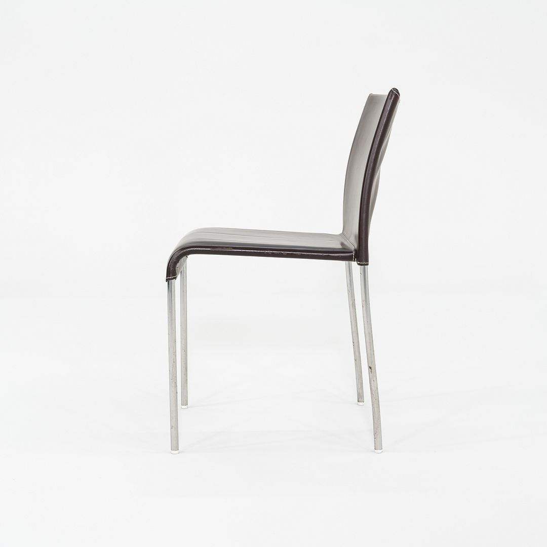 1980s Potocco Italy Italian Brown Leather Dining Chair with Steel 3x Available