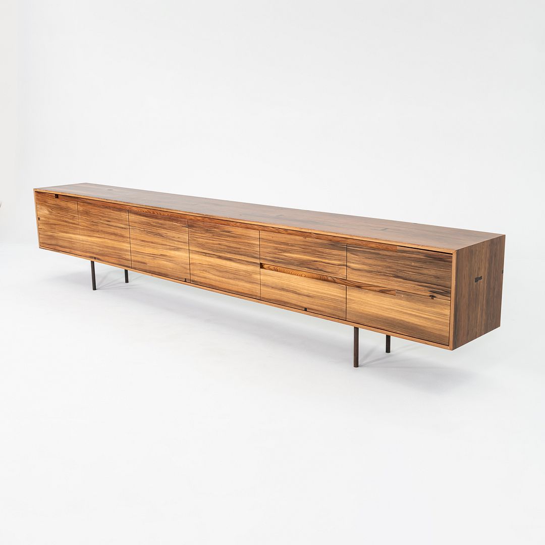 2010s Custom Reclaimed Hardwood Credenza with Steel Base, 19 x 144 x 29 inches