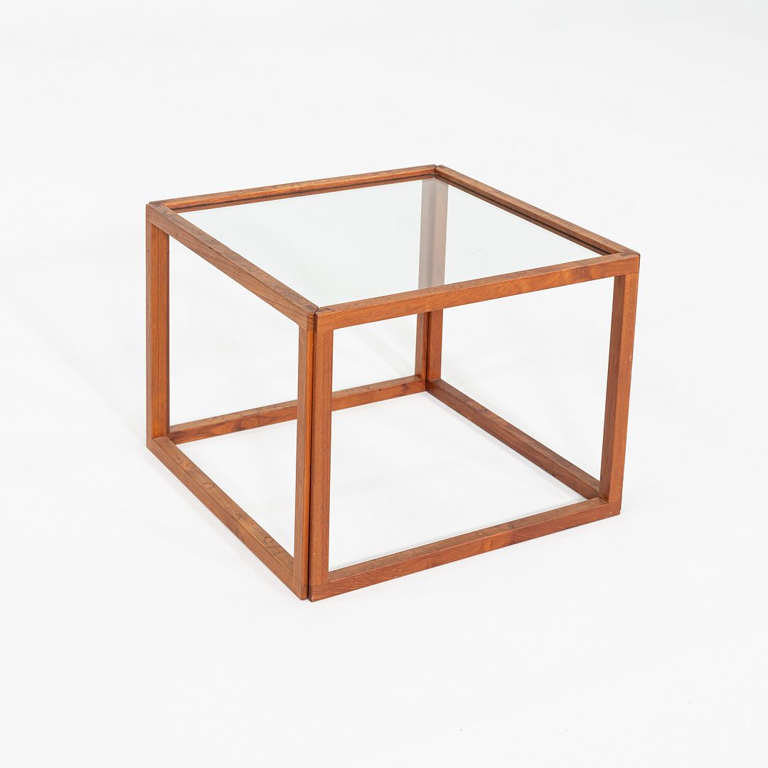 1960s Kai Kristiansen Cube Side or End Table in Teak and Glass 18x18x14 inches