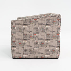 1980s Pair of Gray Patterned Fabric Upholstered Club Lounge Chairs w/ Rolled Arms