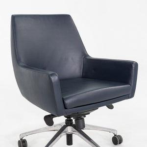 2010s Bernhardt Design Cardan Leather Desk Chair Upholstered in Blue Leather