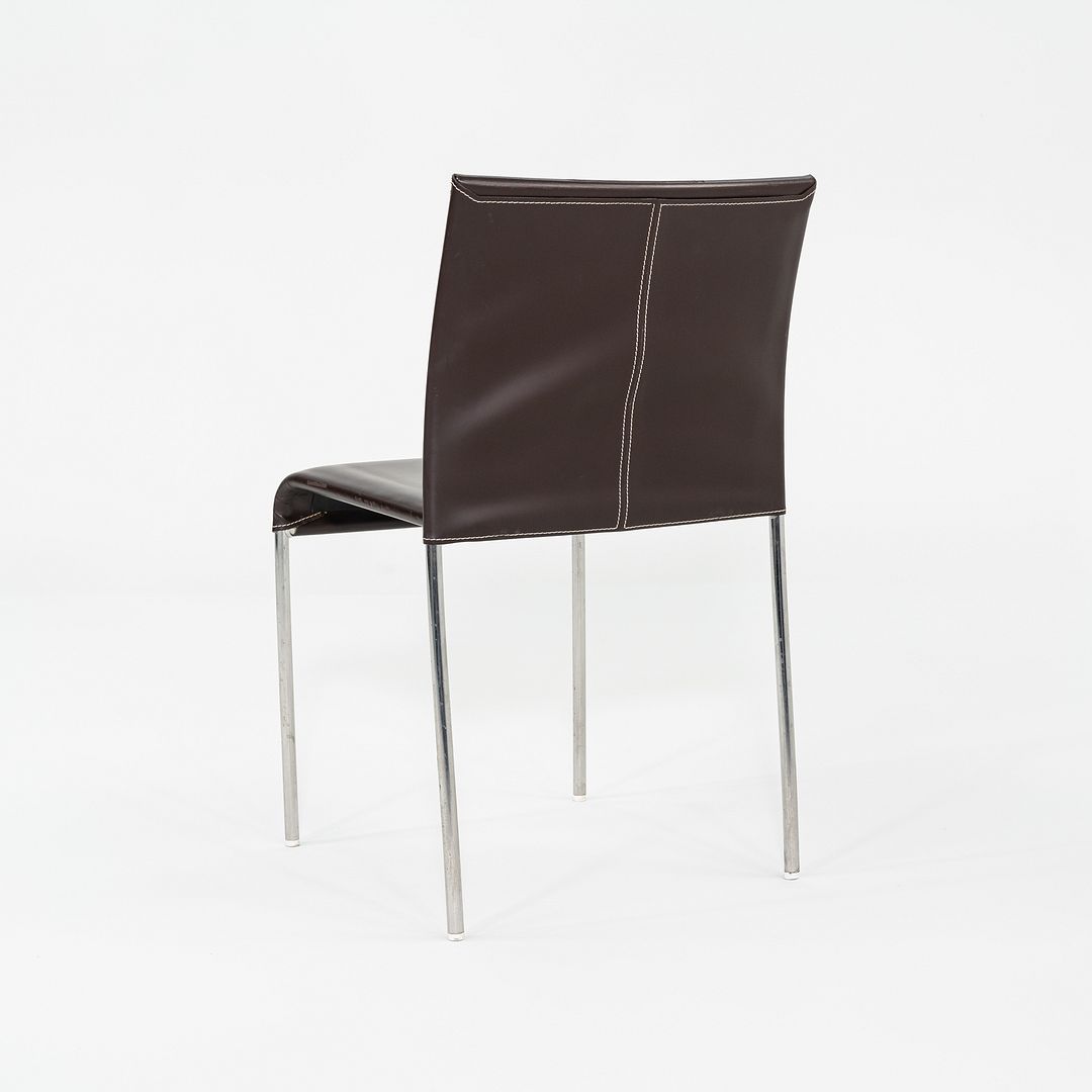 1980s Potocco Italy Italian Brown Leather Dining Chair with Steel 3x Available
