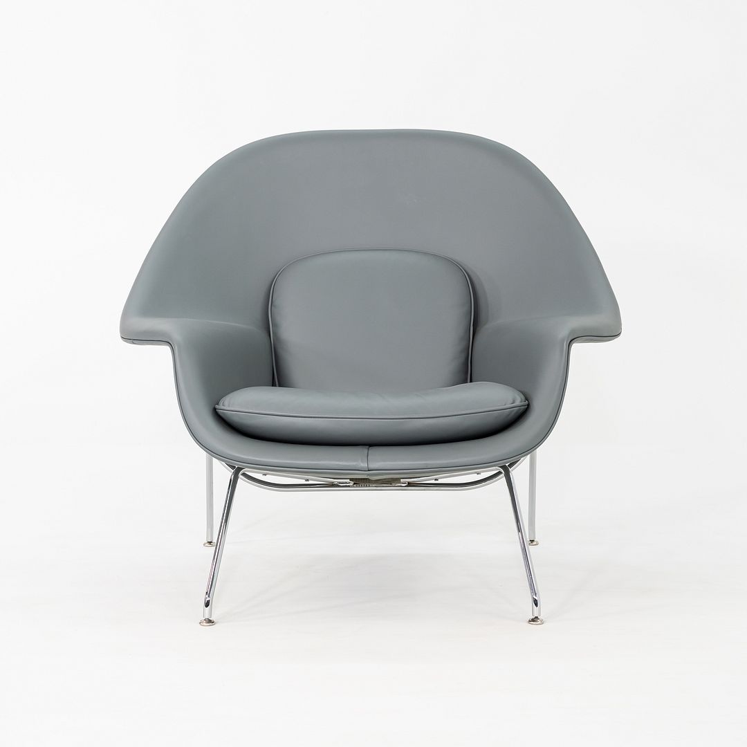 2010s Eero Saarinen for Knoll Medium Womb Lounge Chair in Grey Leather 3x Avail