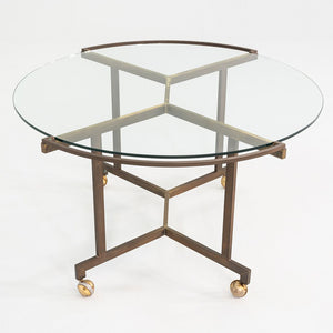1970s Harvey Probber Attributed Bronze and Glass Rolling Dining or Serving Table