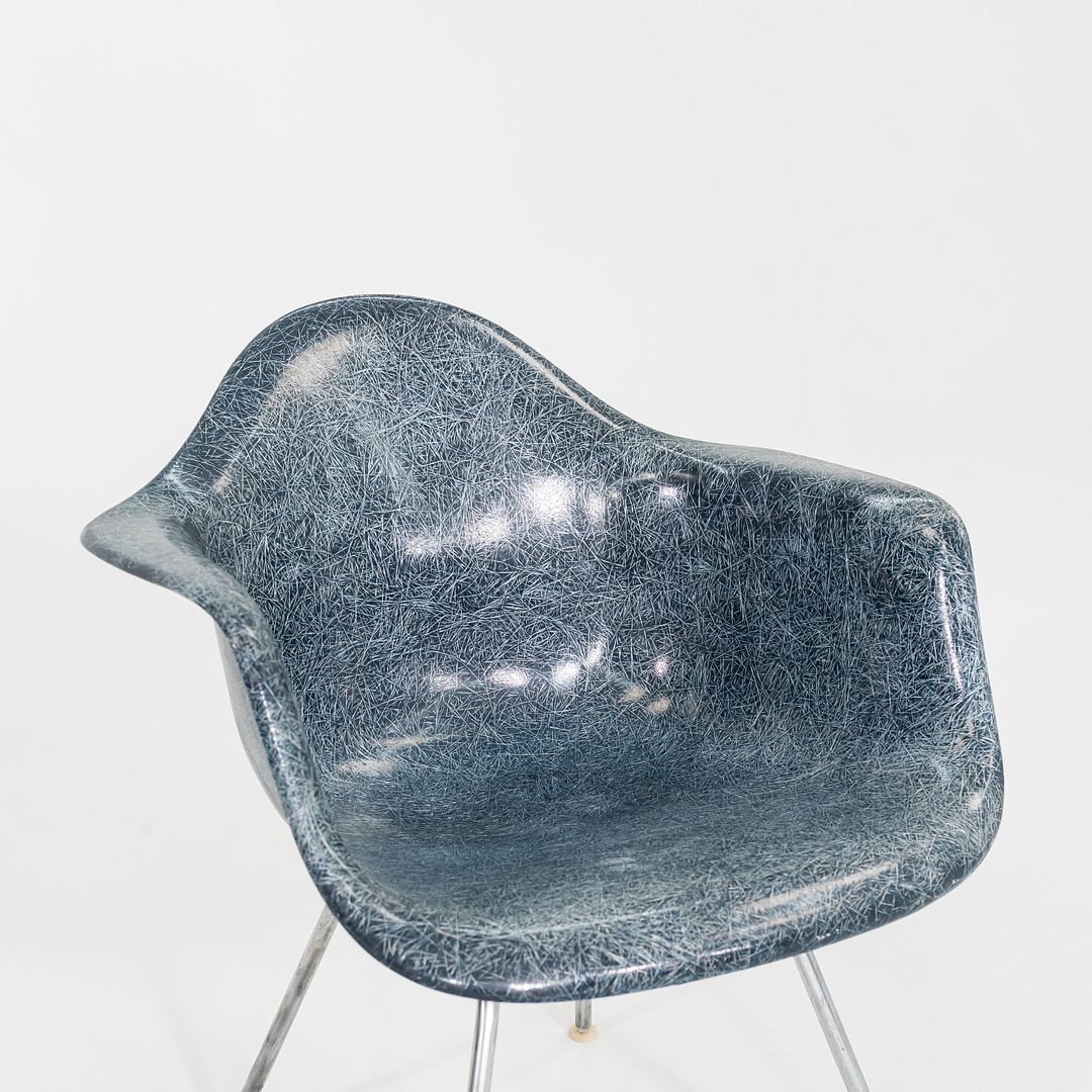 1960s Herman Miller Eames MAX Fiberglass Arm Shell Chair Navy Blue w/ Steel Base
