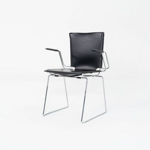 1980s Pair of Hiroyuki Toyoda for ICF Dining Arm Chairs in Black Leather & Steel