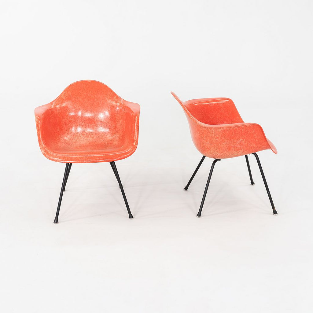 C. 1953 Pair of Herman Miller Eames Zenith MAX Fiberglass Arm Shell Chairs Red