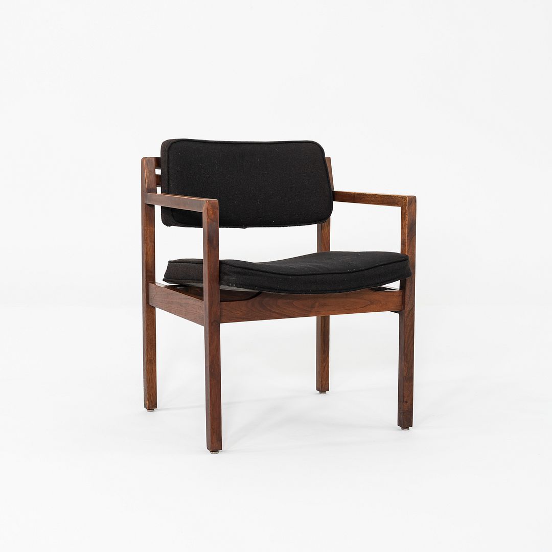 1970s Set of Eight Dining Arm Chairs Attributed to Jens Risom Walnut w/ Fabric