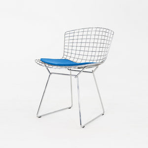 2000s Set of Five Harry Bertoia for Knoll Chrome Dining Chairs w/ Blue Cushions