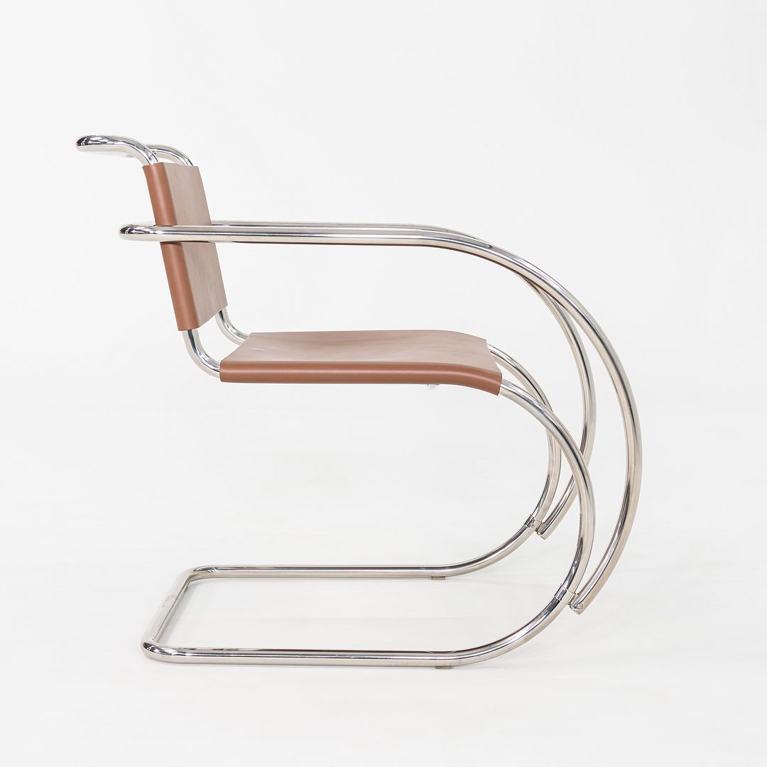 SOLD 2005 Pair of Mies van der Rohe for Knoll Leather & Chrome Steel MR20 Armchair