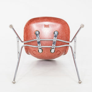 2010s Pair of Modernica Eames Fiberglass Dining Side Shell Chairs Red / Orange