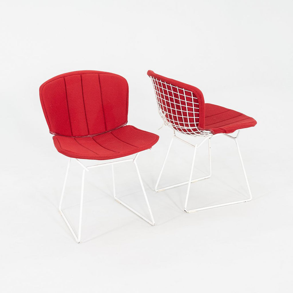 1980s Pair of Harry Bertoia for Knoll Dining / Side Chairs in White w/ Red Pads