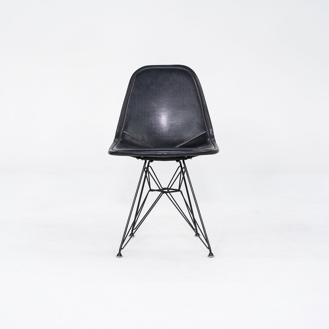 C. 1954 Herman Miller Eames DKR-1 Wire Dining Side Chair with Black Naugahyde