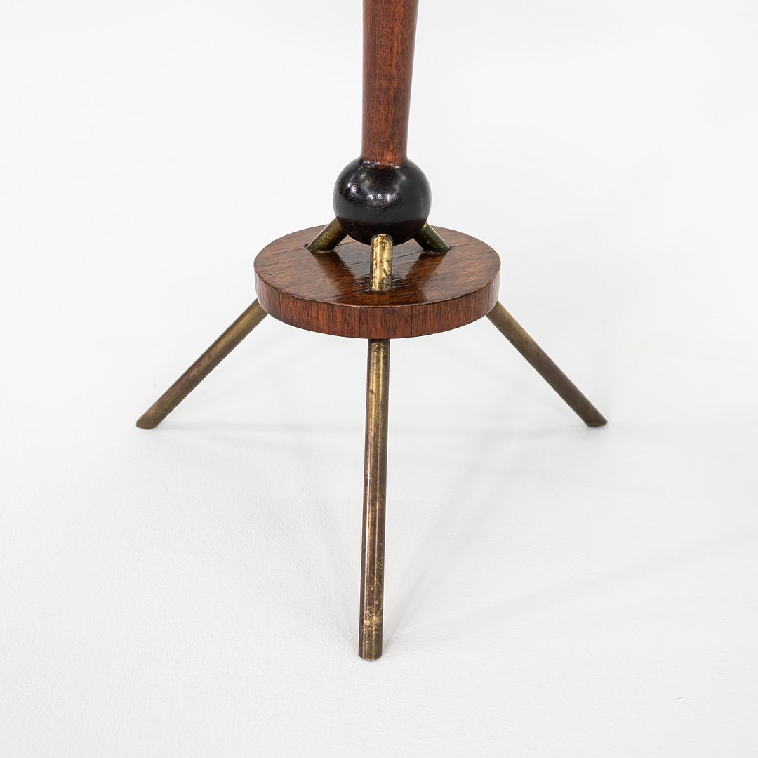 1950s Sputnik Tripod Side or End Table Crafted in Walnut with Brass Accents