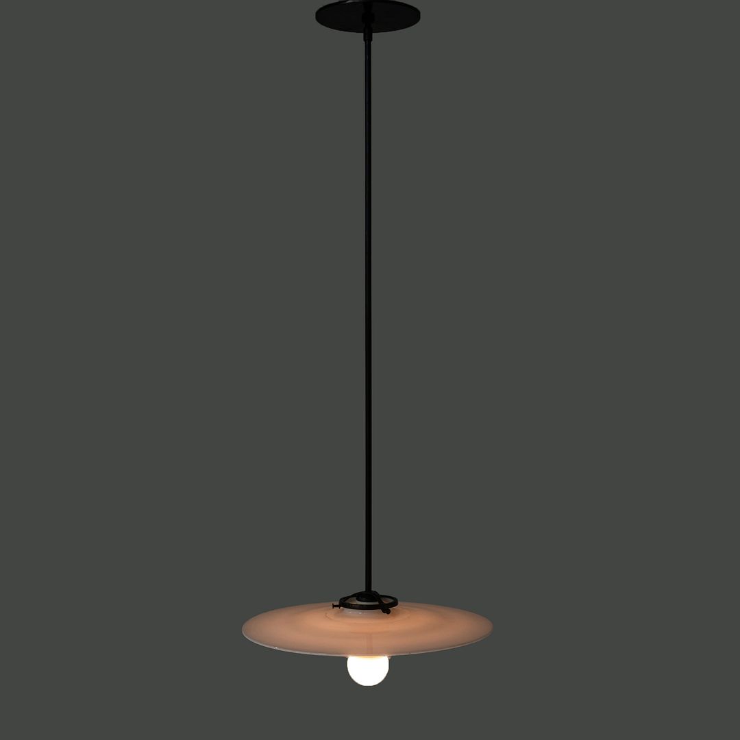 1930s Danish Opalescent Industrial Milk Glass Disc Pendant Lamp 14.5 Inches