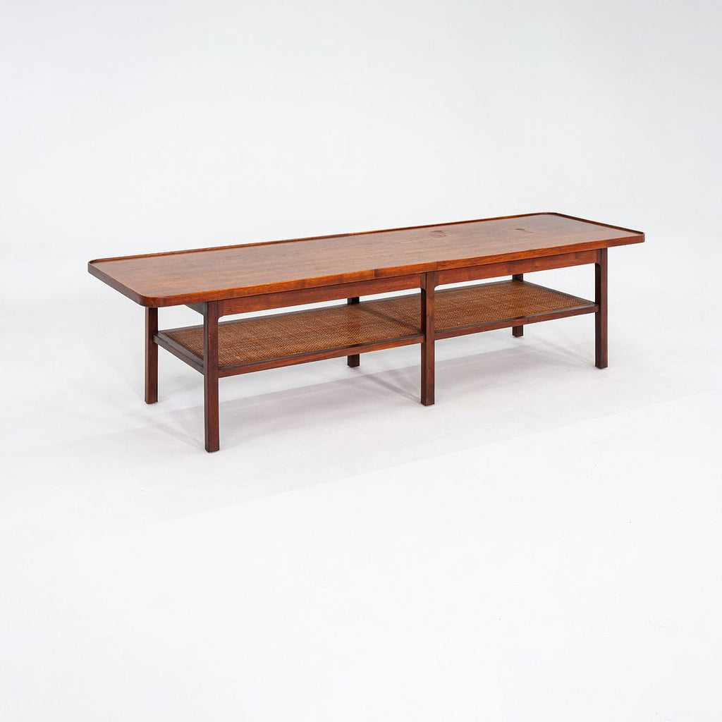 1960s Jack Cartwright for Founders Rectangular Coffee Table in Walnut and Cane