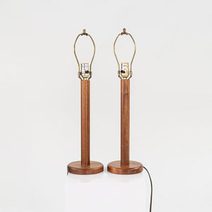 1970s Pair of Scandinavian Teak Table / Desk Lamps with White Fabric Shades