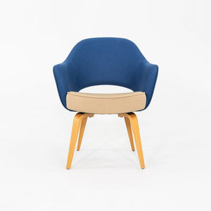 2015 Pair of Eero Saarinen for Knoll Dining Arm Chairs in Blue with Wooden Legs