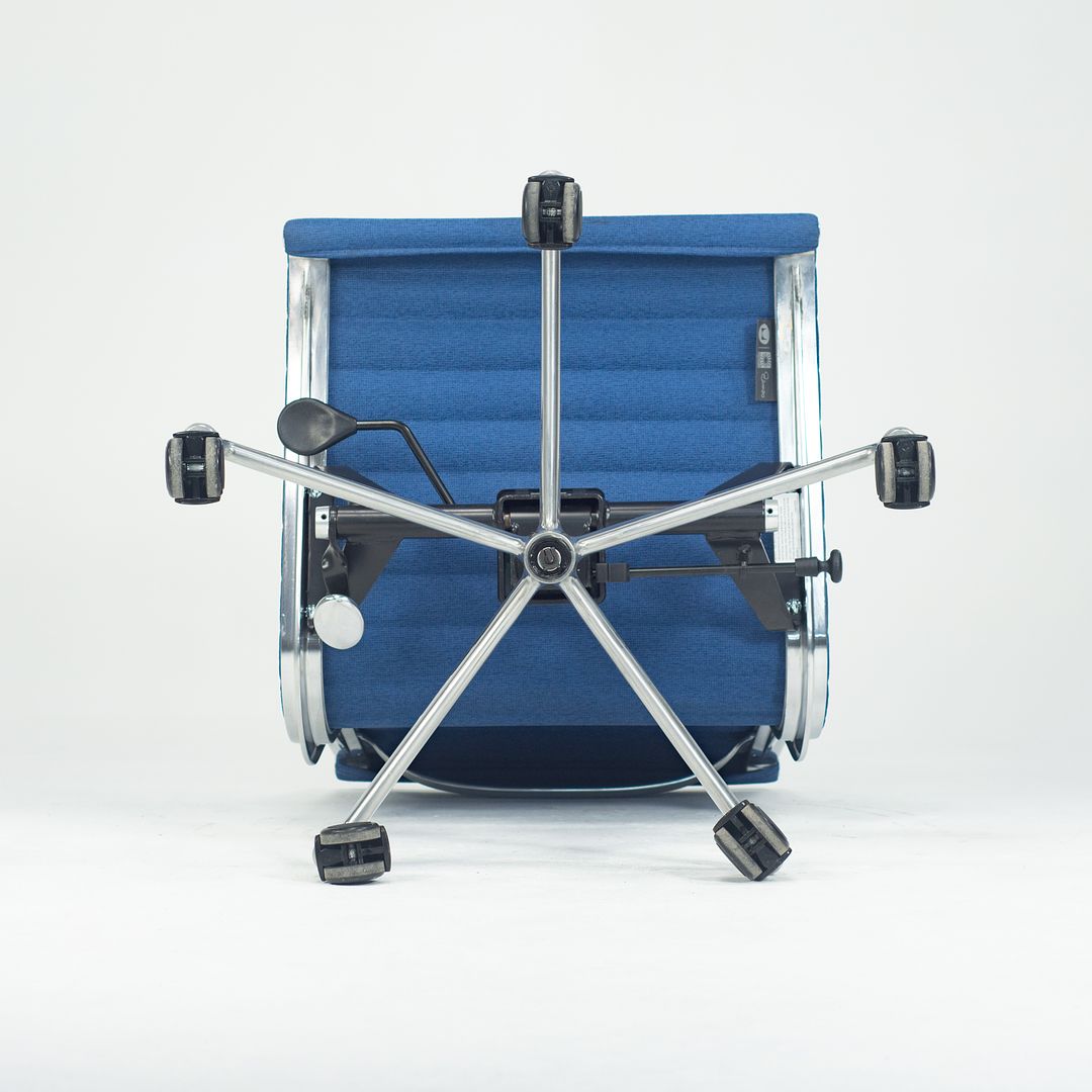 SOLD 2010s Aluminum Group Management Armless Chair, EA306 by Ray and Charles Eames for Herman Miller in Blue Fabric
