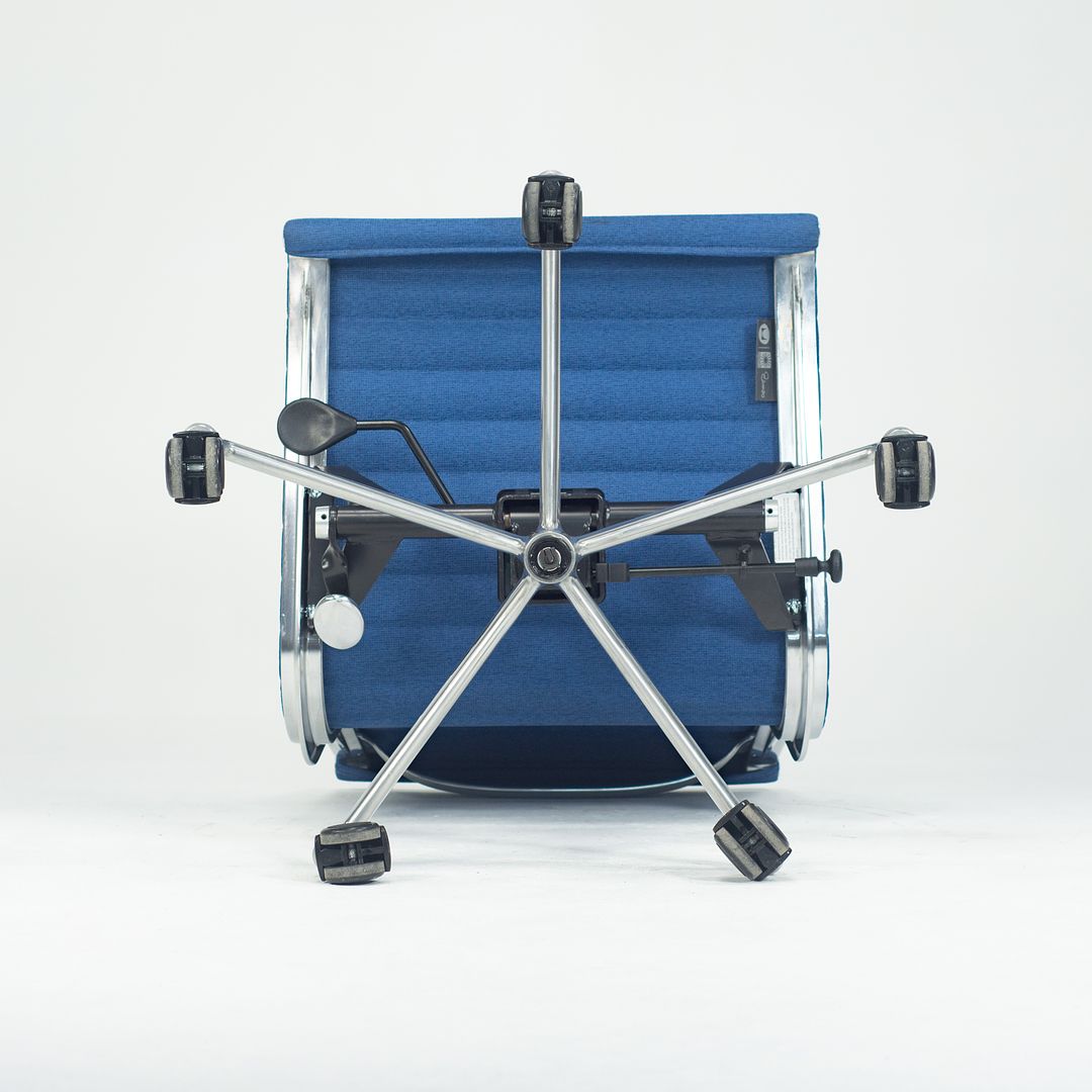 2010s Aluminum Group Management Armless Chair, EA306 by Ray and Charles Eames for Herman Miller in Blue Fabric