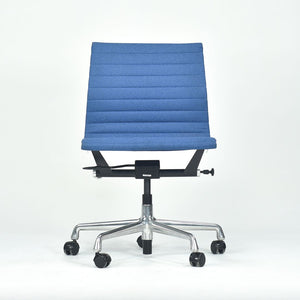 SOLD 2010s Aluminum Group Management Armless Chair, EA306 by Ray and Charles Eames for Herman Miller in Blue Fabric