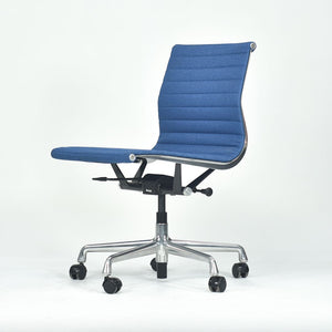 SOLD 2010s Aluminum Group Management Armless Chair, EA306 by Ray and Charles Eames for Herman Miller in Blue Fabric