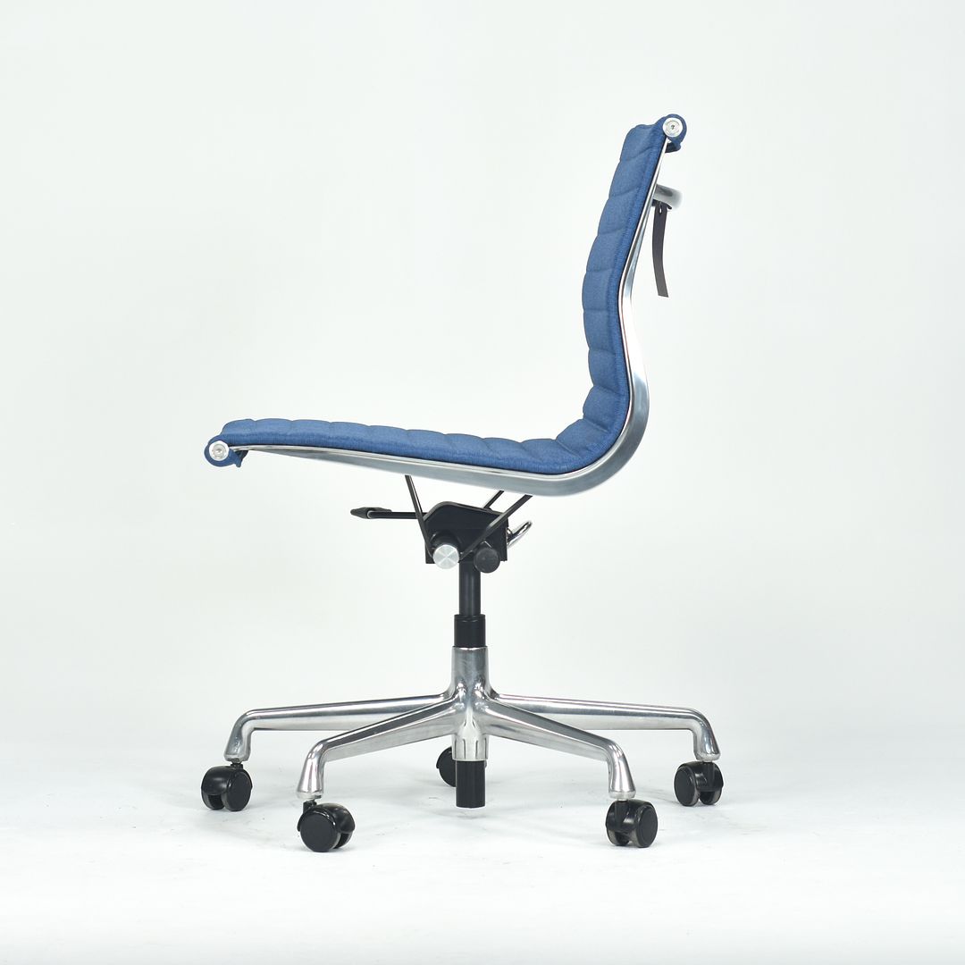 2010s Aluminum Group Management Armless Chair, EA306 by Ray and Charles Eames for Herman Miller in Blue Fabric