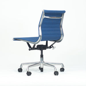 SOLD 2010s Aluminum Group Management Armless Chair, EA306 by Ray and Charles Eames for Herman Miller in Blue Fabric