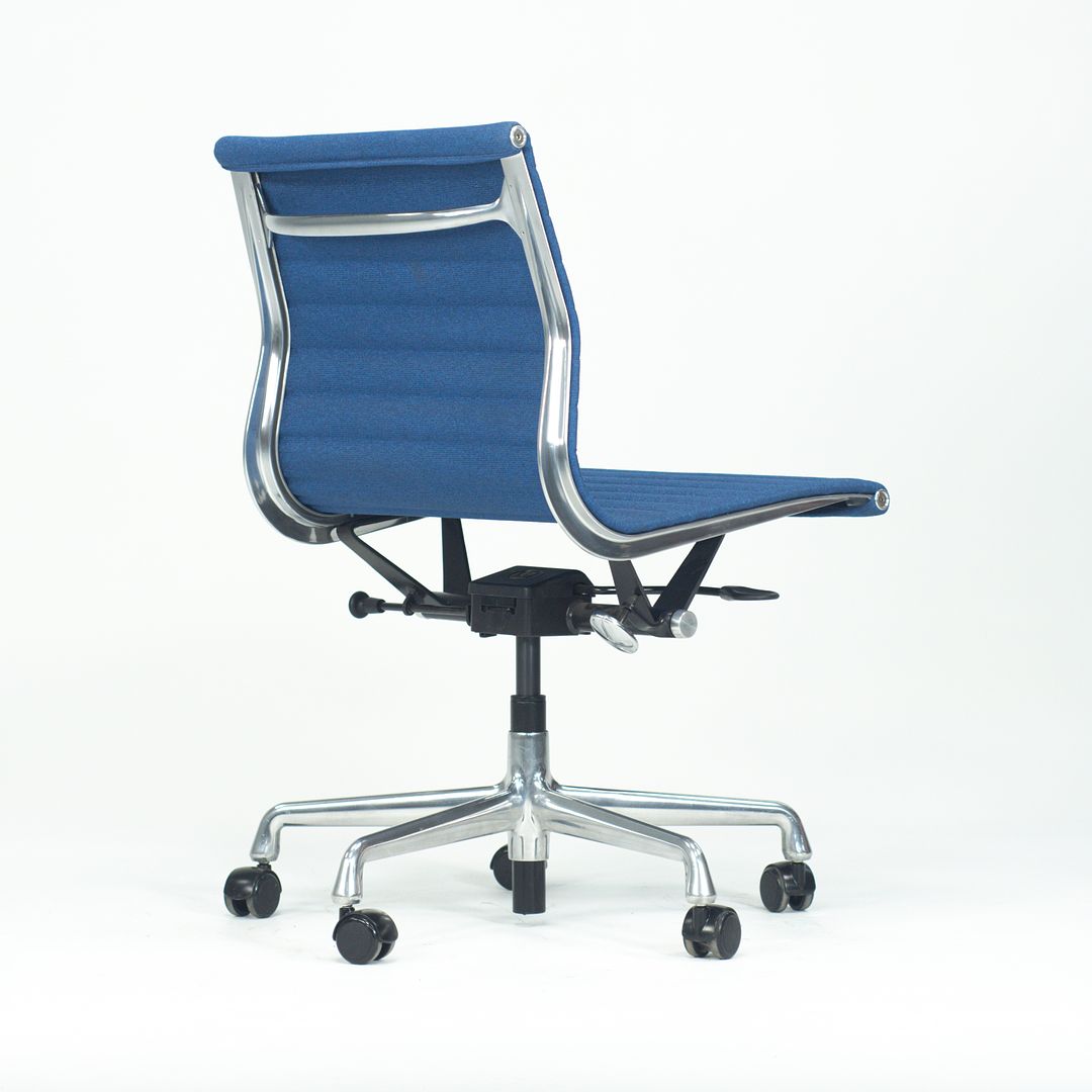 2010s Aluminum Group Management Armless Chair, EA306 by Ray and Charles Eames for Herman Miller in Blue Fabric