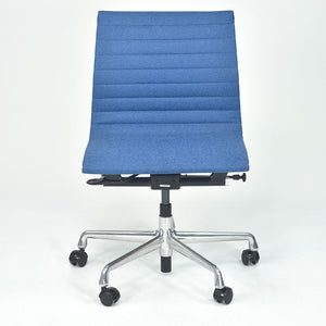 SOLD 2010s Aluminum Group Management Armless Chair, EA306 by Ray and Charles Eames for Herman Miller in Blue Fabric