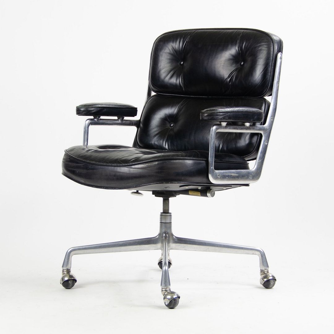 SOLD 1970s Time Life Executive Desk Chair by Charles and Ray Eames for Herman Miller in Black Leather