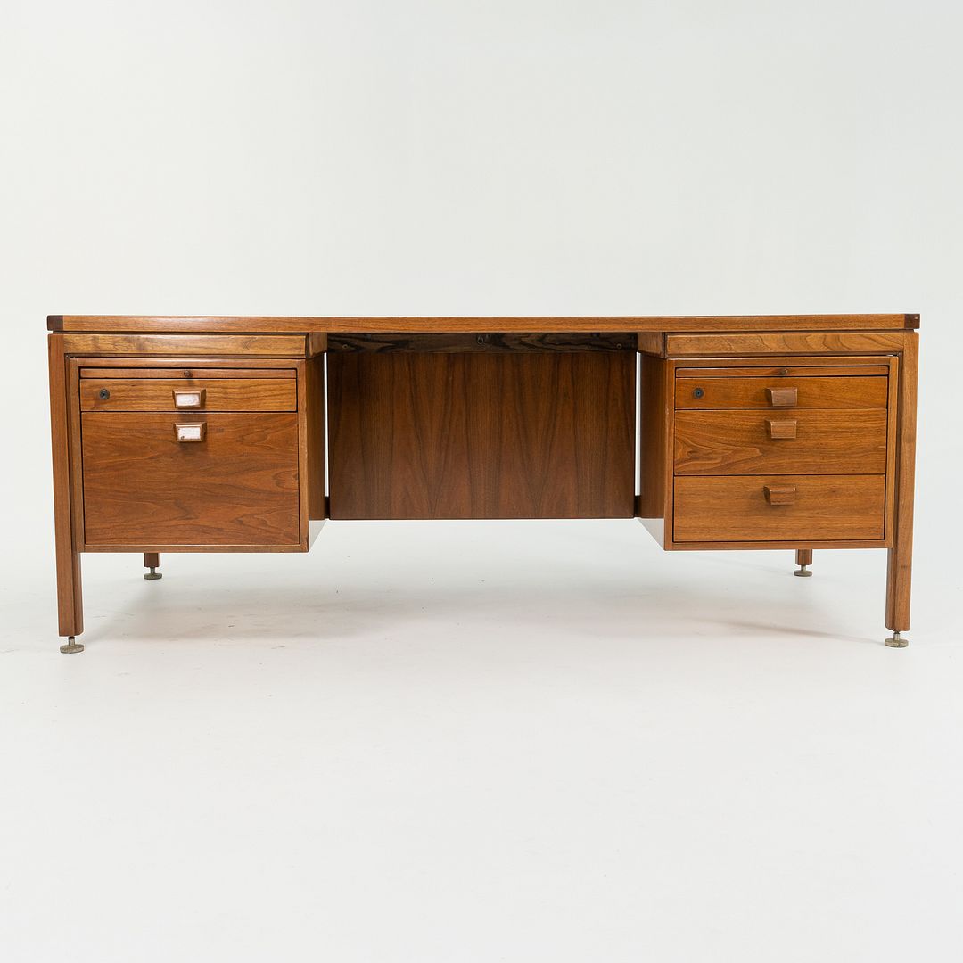 SOLD 1960s Risom Double Pedestal Executive Desk by Jens Risom for Jens Risom Designs in Walnut