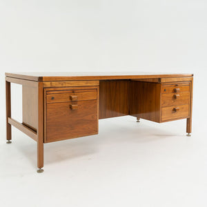 SOLD 1960s Risom Double Pedestal Executive Desk by Jens Risom for Jens Risom Designs in Walnut