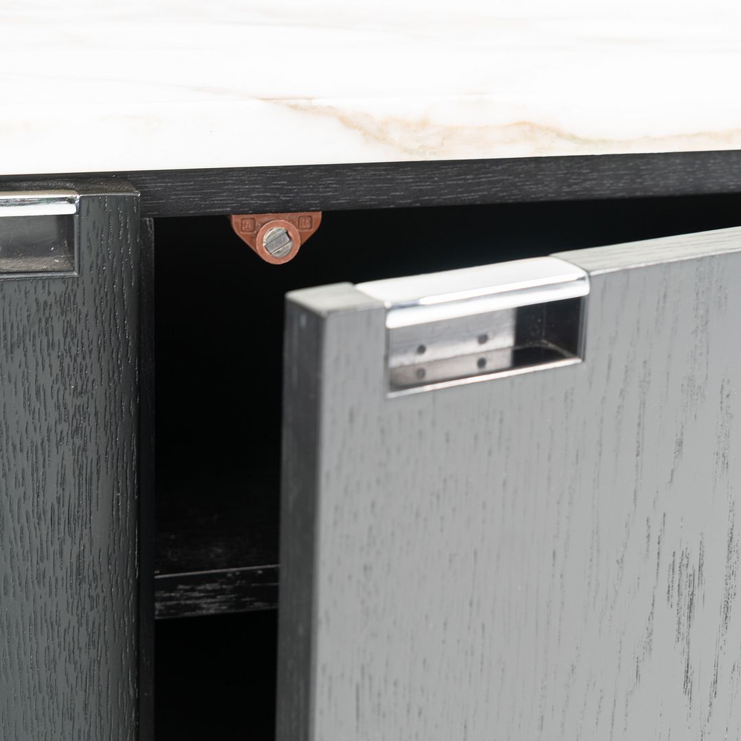 SOLD 2006 4-Position Credenza Cabinet, Model 2544 by Florence Knoll in Ebonized Oak and Calacatta Marble