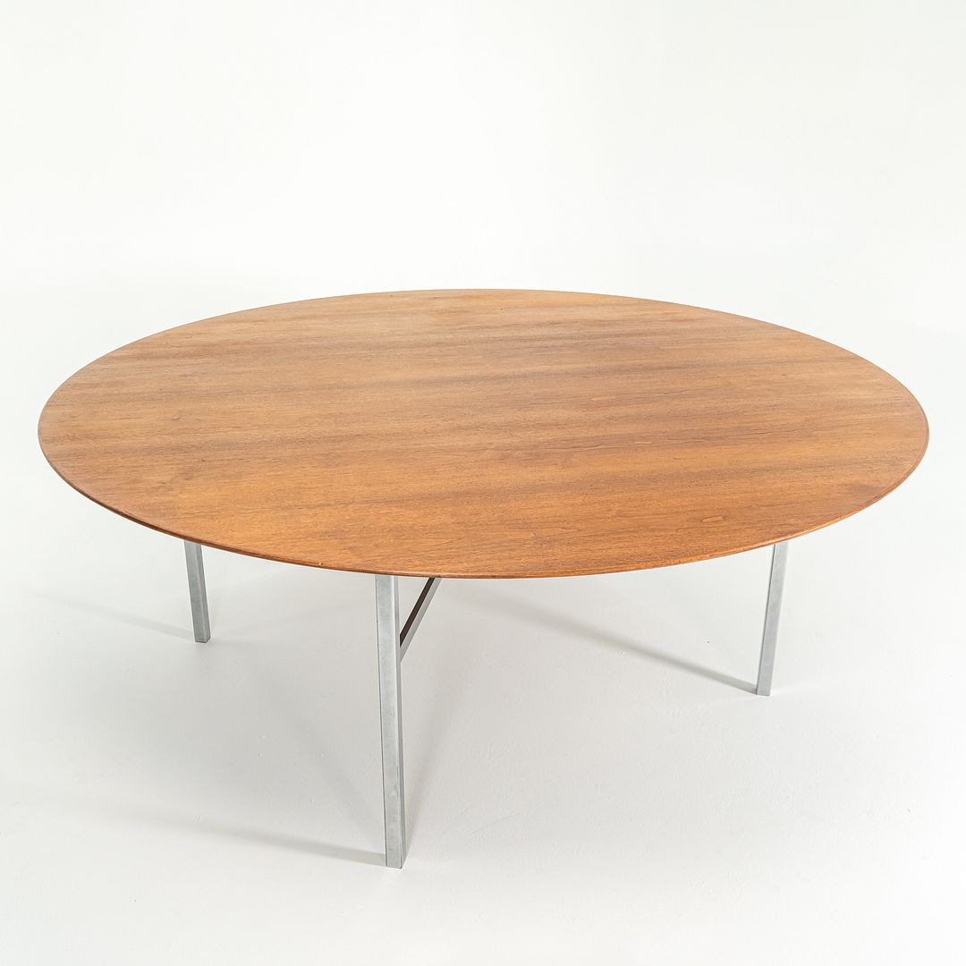 1972 Florence Knoll Custom Round Conference Table in Walnut and Steel 72 inch Top