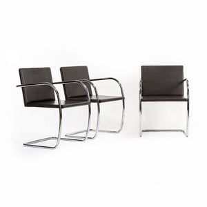 2007 Set of Six Brno Tubular Thin Pad Chair, Model 245A by Mies van der Rohe for Knoll in Brown Leather