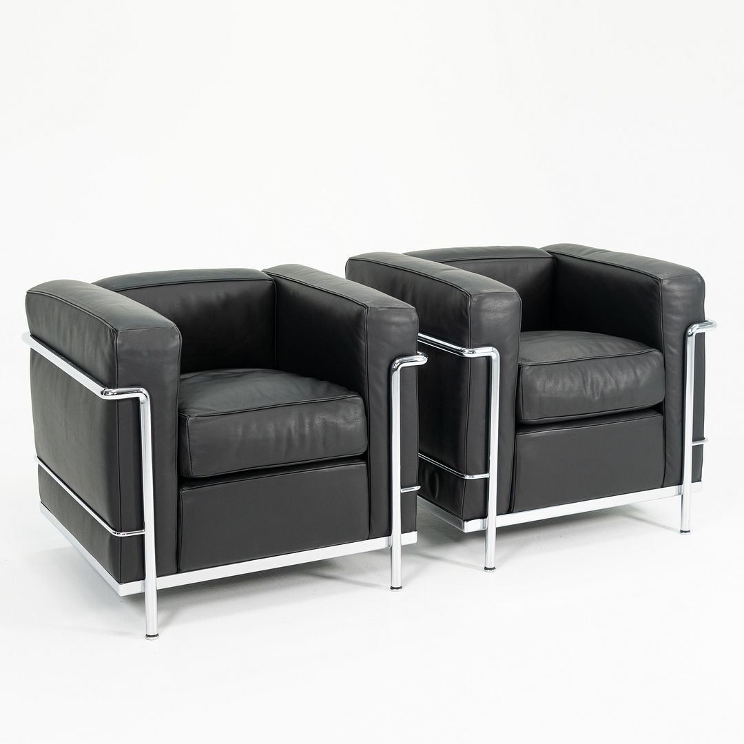 SOLD 2006 Cassina LC2 Petit Modèle Lounge Chair by Le Corbusier, Pierre Jeanneret, and Charlotte Perriand for Cassina in Black Leather