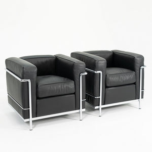 SOLD 2006 Cassina LC2 Petit Modèle Lounge Chair by Le Corbusier, Pierre Jeanneret, and Charlotte Perriand for Cassina in Black Leather