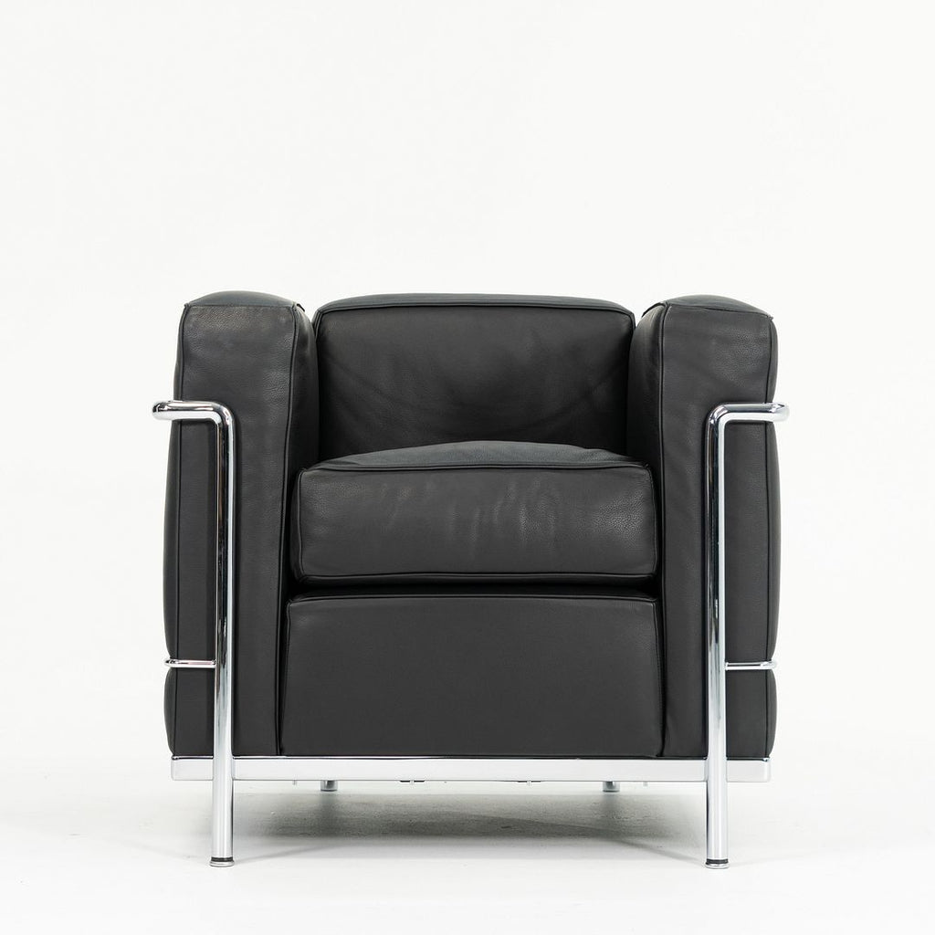 SOLD 2006 Cassina LC2 Petit Modèle Lounge Chair by Le Corbusier, Pierre Jeanneret, and Charlotte Perriand for Cassina in Black Leather