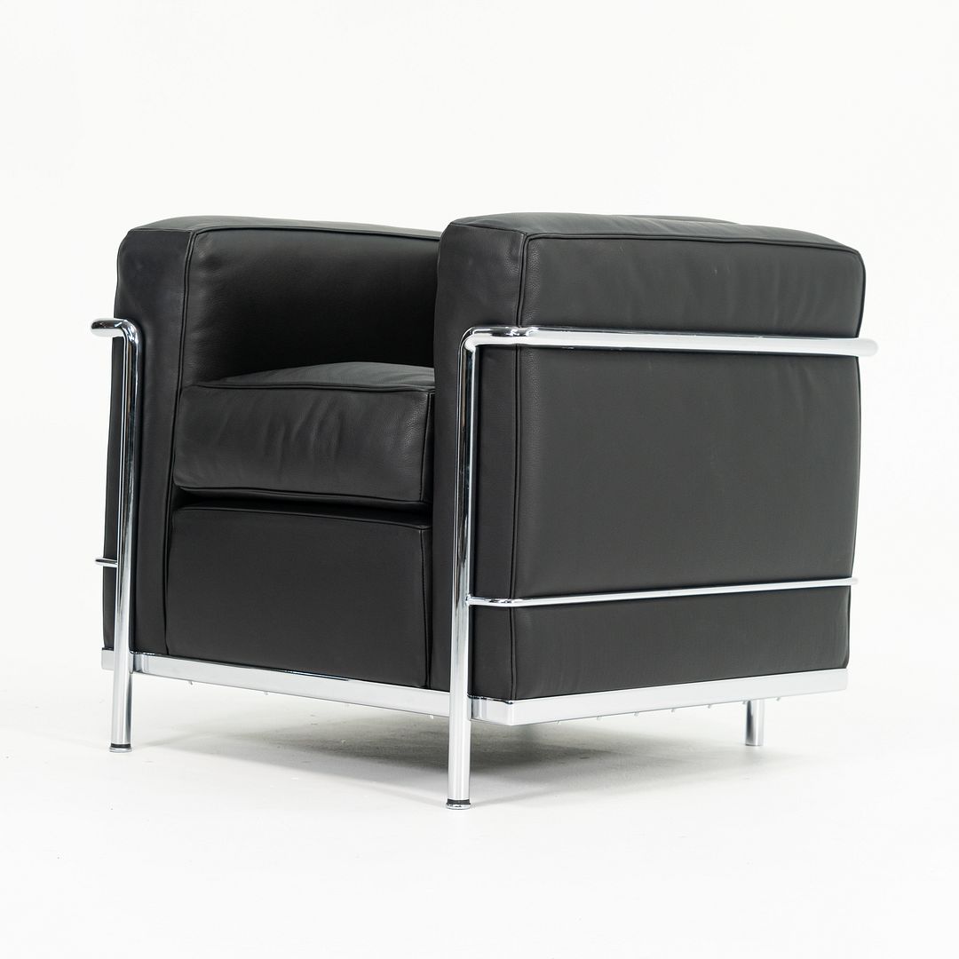 SOLD 2006 Cassina LC2 Petit Modèle Lounge Chair by Le Corbusier, Pierre Jeanneret, and Charlotte Perriand for Cassina in Black Leather