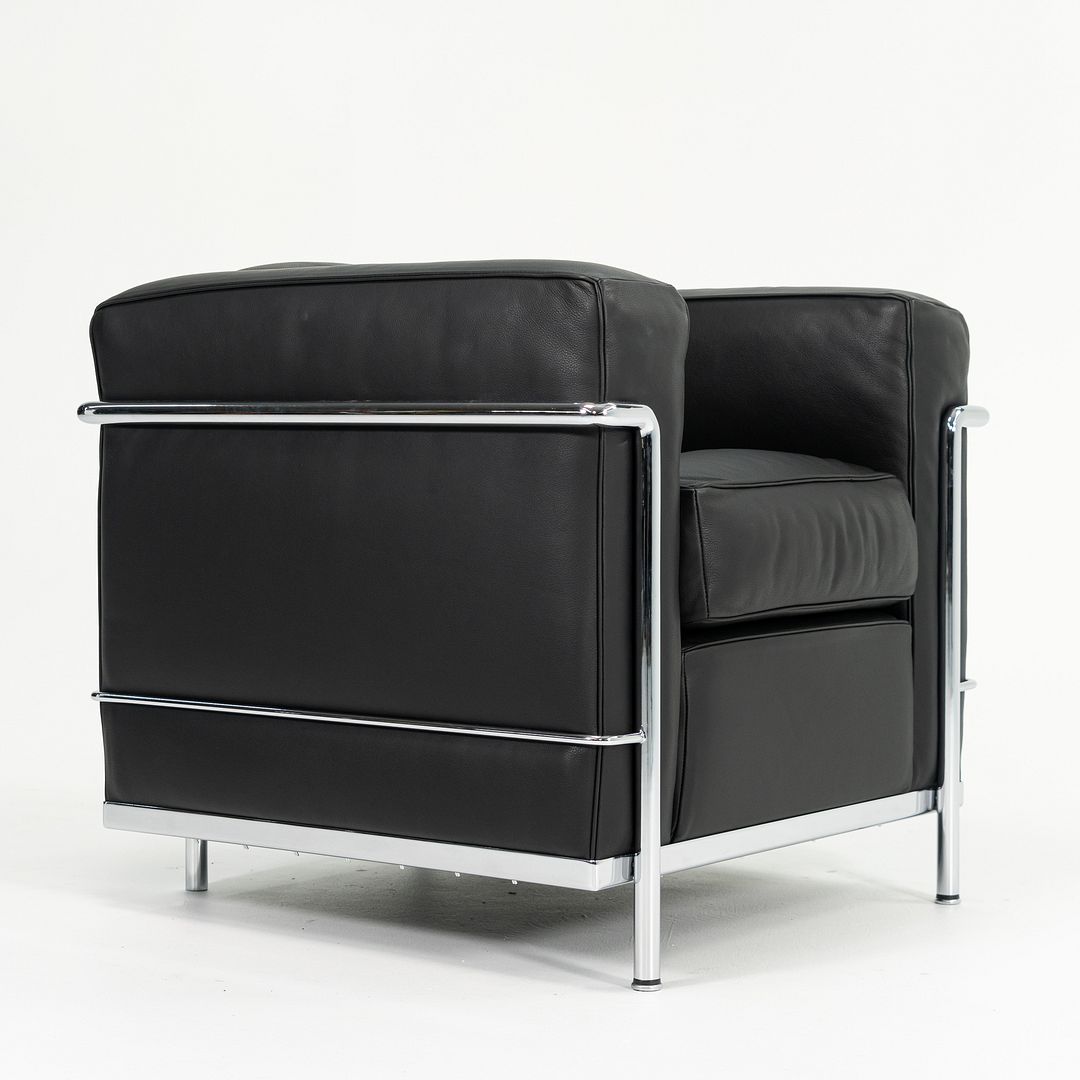 SOLD 2006 Cassina LC2 Petit Modèle Lounge Chair by Le Corbusier, Pierre Jeanneret, and Charlotte Perriand for Cassina in Black Leather