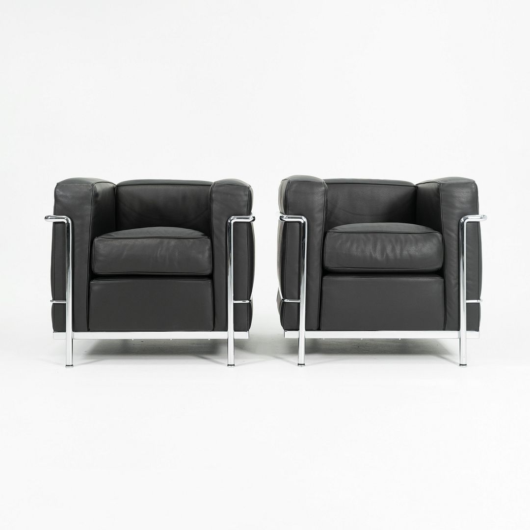 SOLD 2006 Cassina LC2 Petit Modèle Lounge Chair by Le Corbusier, Pierre Jeanneret, and Charlotte Perriand for Cassina in Black Leather