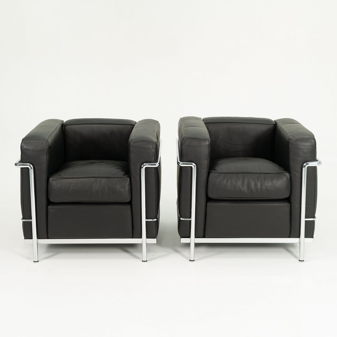 SOLD 2006 Cassina LC2 Petit Modèle Lounge Chair by Le Corbusier, Pierre Jeanneret, and Charlotte Perriand for Cassina in Black Leather