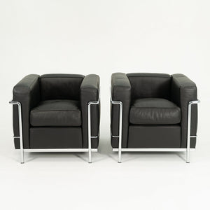 SOLD 2006 Cassina LC2 Petit Modèle Lounge Chair by Le Corbusier, Pierre Jeanneret, and Charlotte Perriand for Cassina in Black Leather